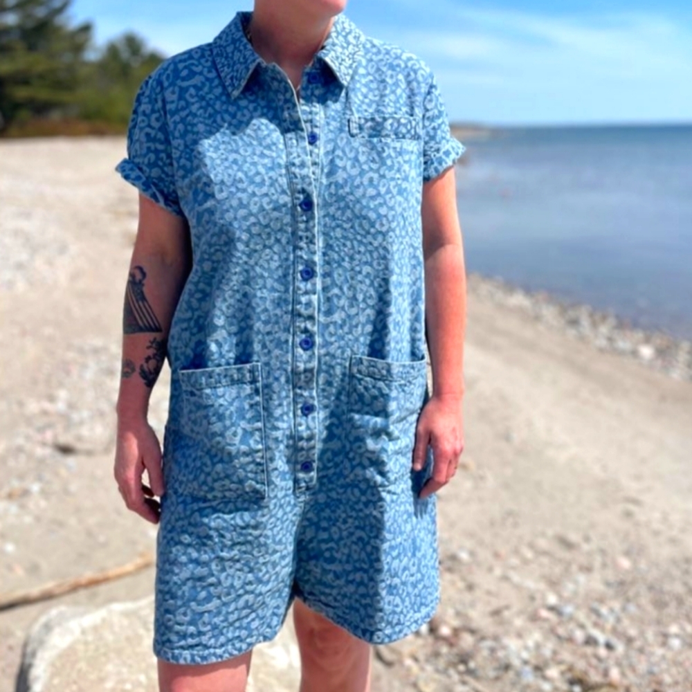 Red Sky Blue Leopard Print Jumpsuit